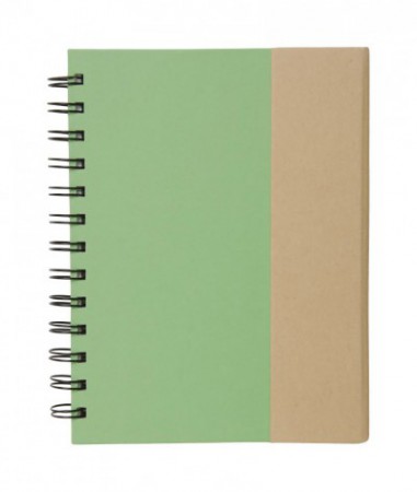 LIBRETAS "ECO" CÓDIGO: T327 18 x 13,5 x 1 cm. Cuaderno de cartón con espiral. Dos post it rectangulares (grande y mediano), cinco post it señaladores de diferente color y bolígrafo.